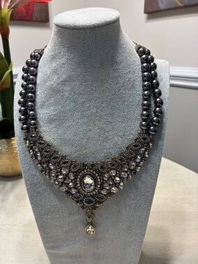 Statement Hematite Bead and Crystal Bib Necklace by Heidi Daus.